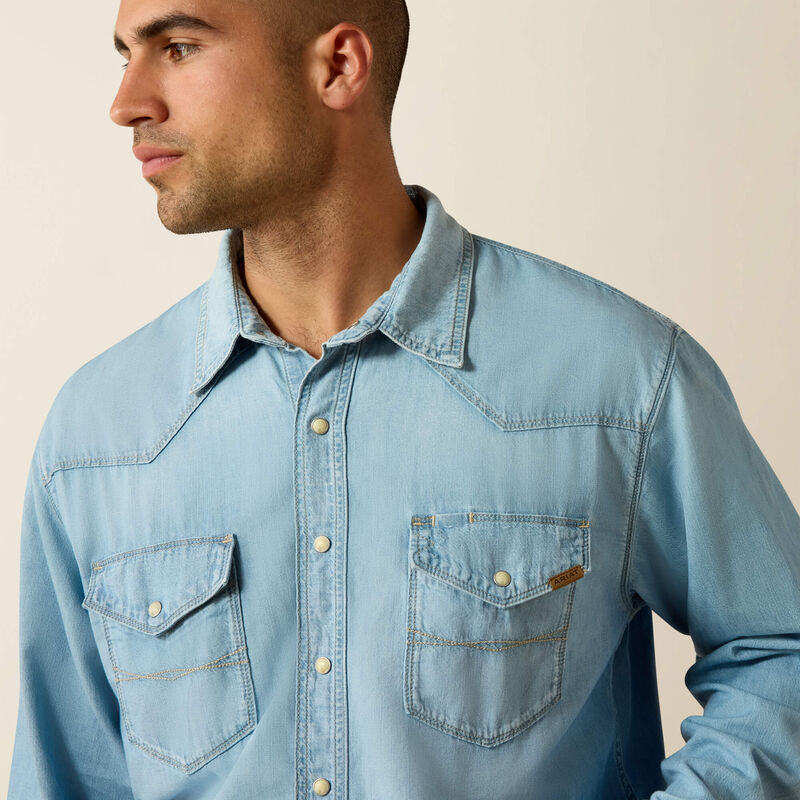 Ariat Men's Brody Washed Denim Cowboy Classic Fit Pearl Snap Long