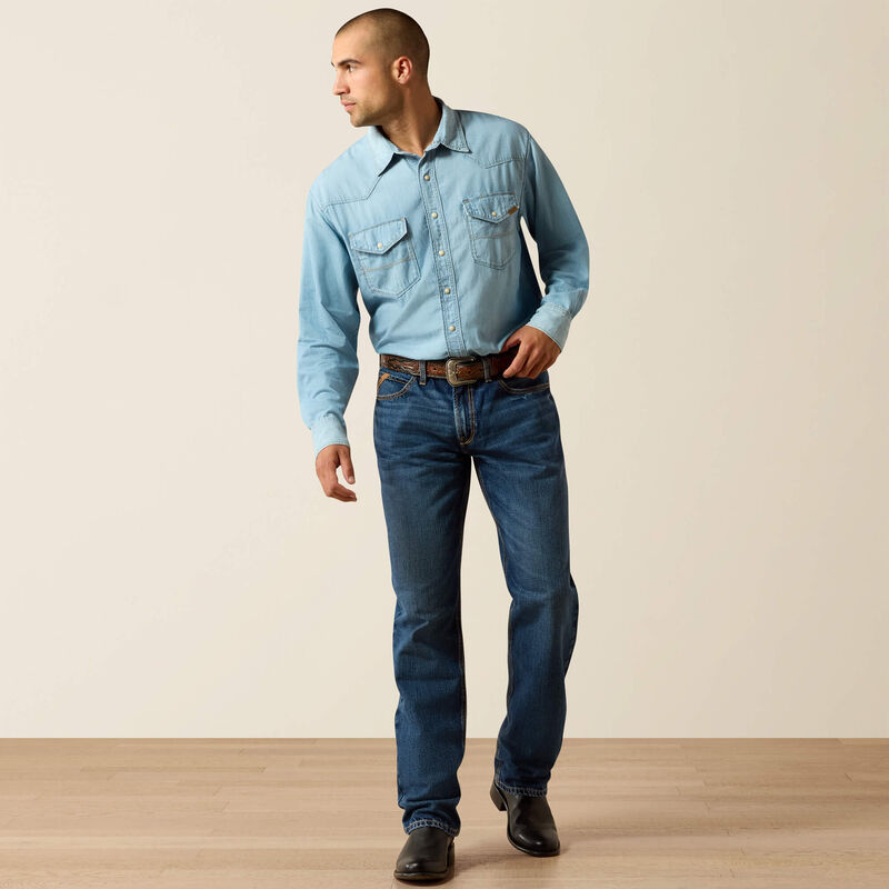 Ariat Men's Brody Washed Denim Cowboy Classic Fit Pearl Snap Long