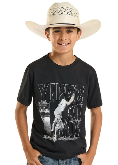 Rock & Roll Cowboy Boys Black 'Yippe Ki Yay' Skull Graphic Tee Shirt BB21T08875