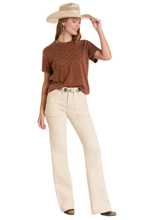 Rock & Roll Cowgirl Women's Beige Flawless Fit High-Rise Wide Leg Jeans BW6HD09099