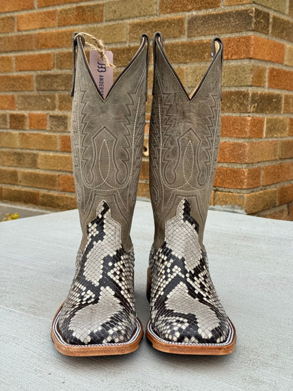 Anderson Bean Men's Natural Glazed Diamond Python/Mad Dog Anthracite Square Toe Cowboy Boots 340711