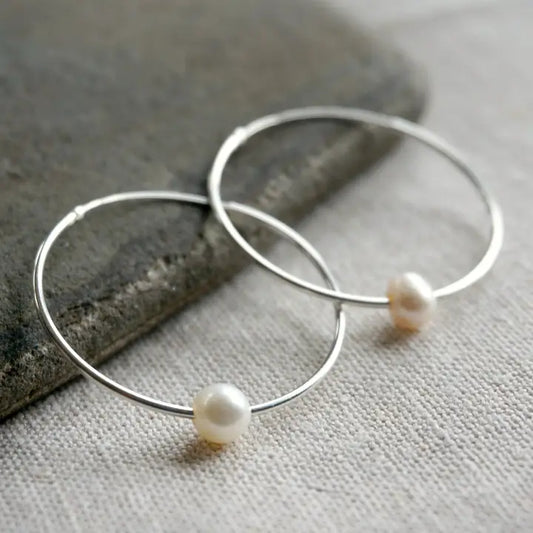 Sowell Jewelry Freshwater Pearl Sterling Silver Hoop Earrings SEHP01