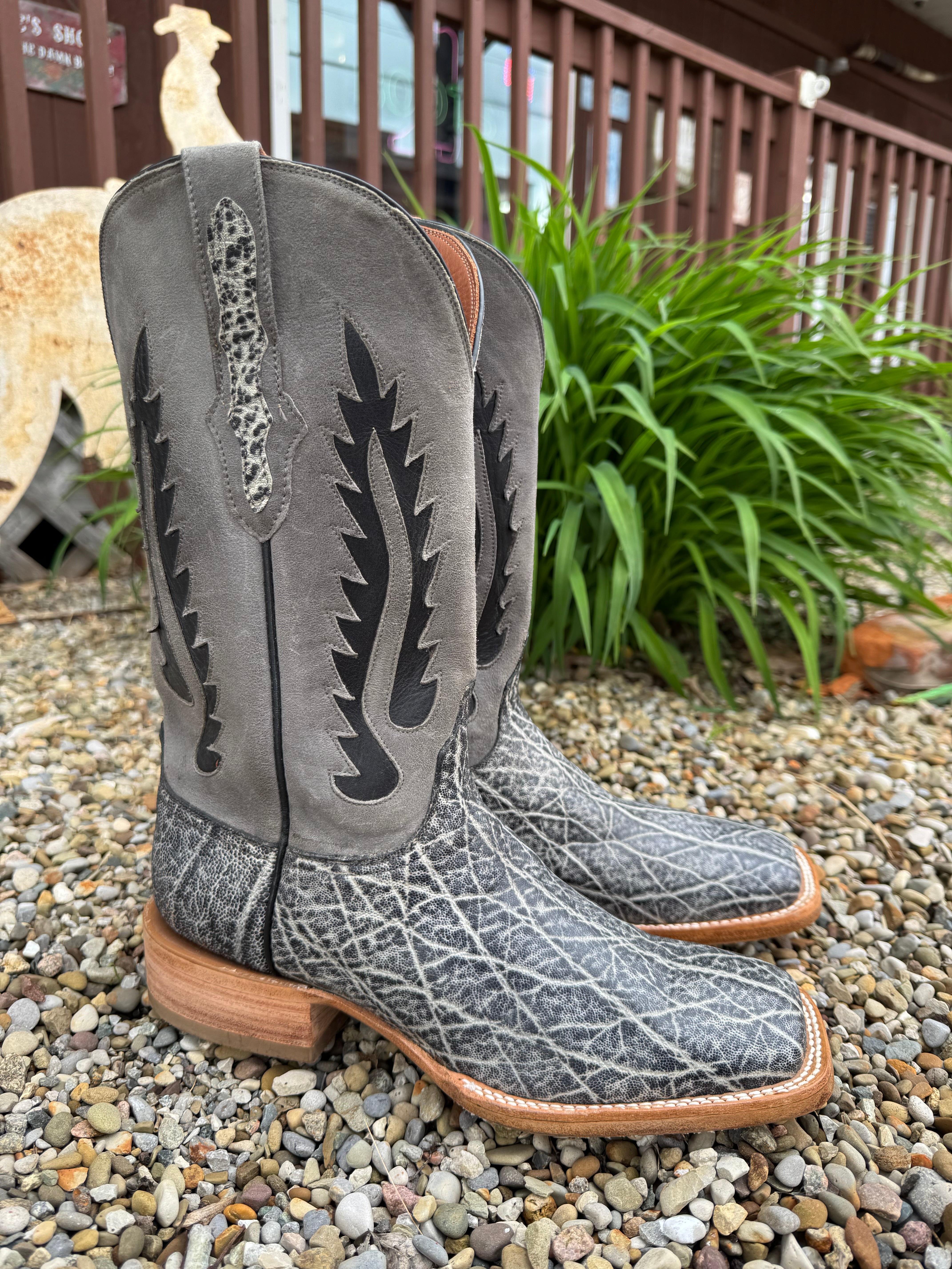 Black Jack Men's Ice Grey Elephant Square Toe Cowboy Boots IG8011