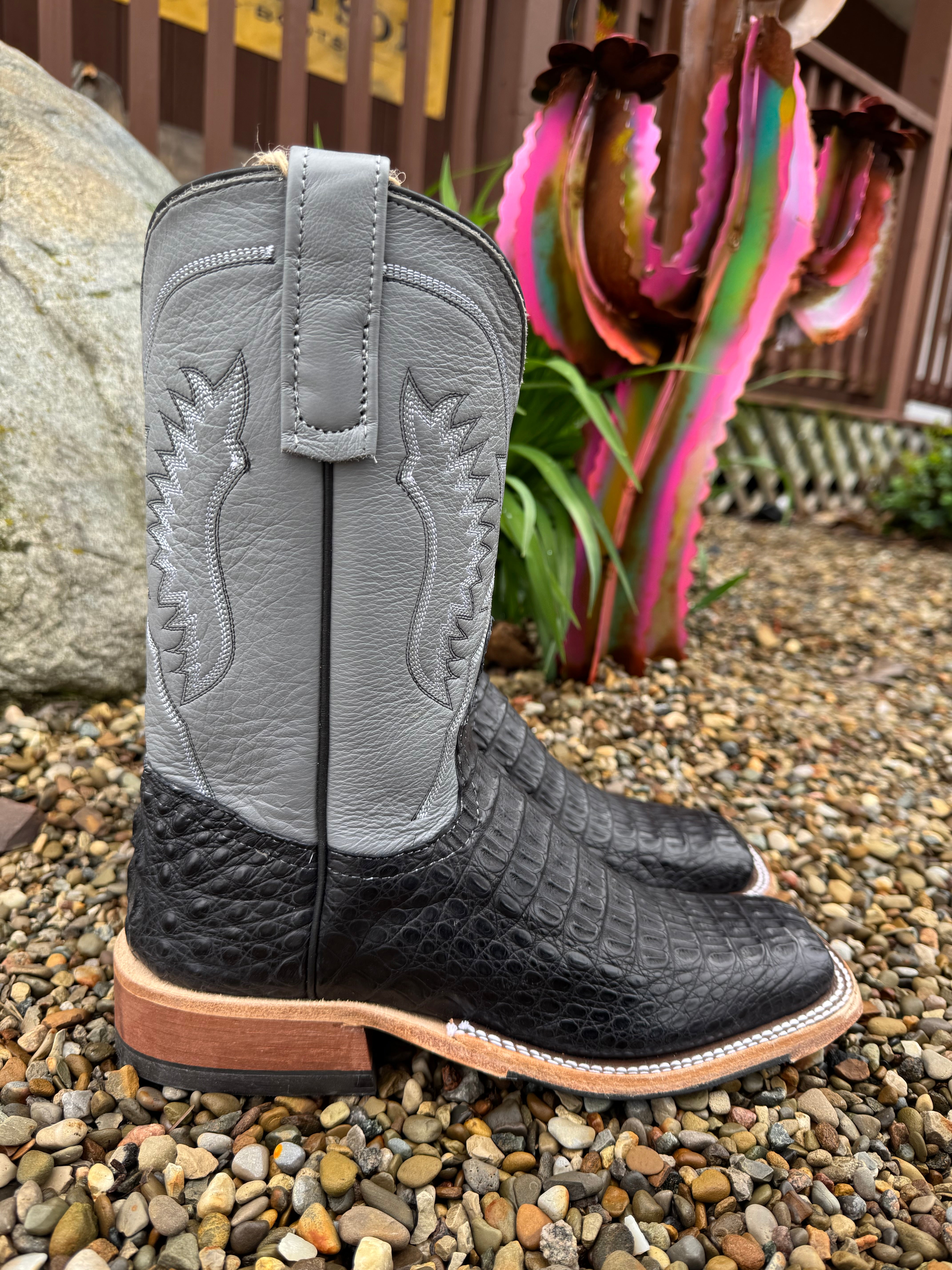 Anderson Bean Women's Black Lux Caiman & 10” Wedgewood Grey