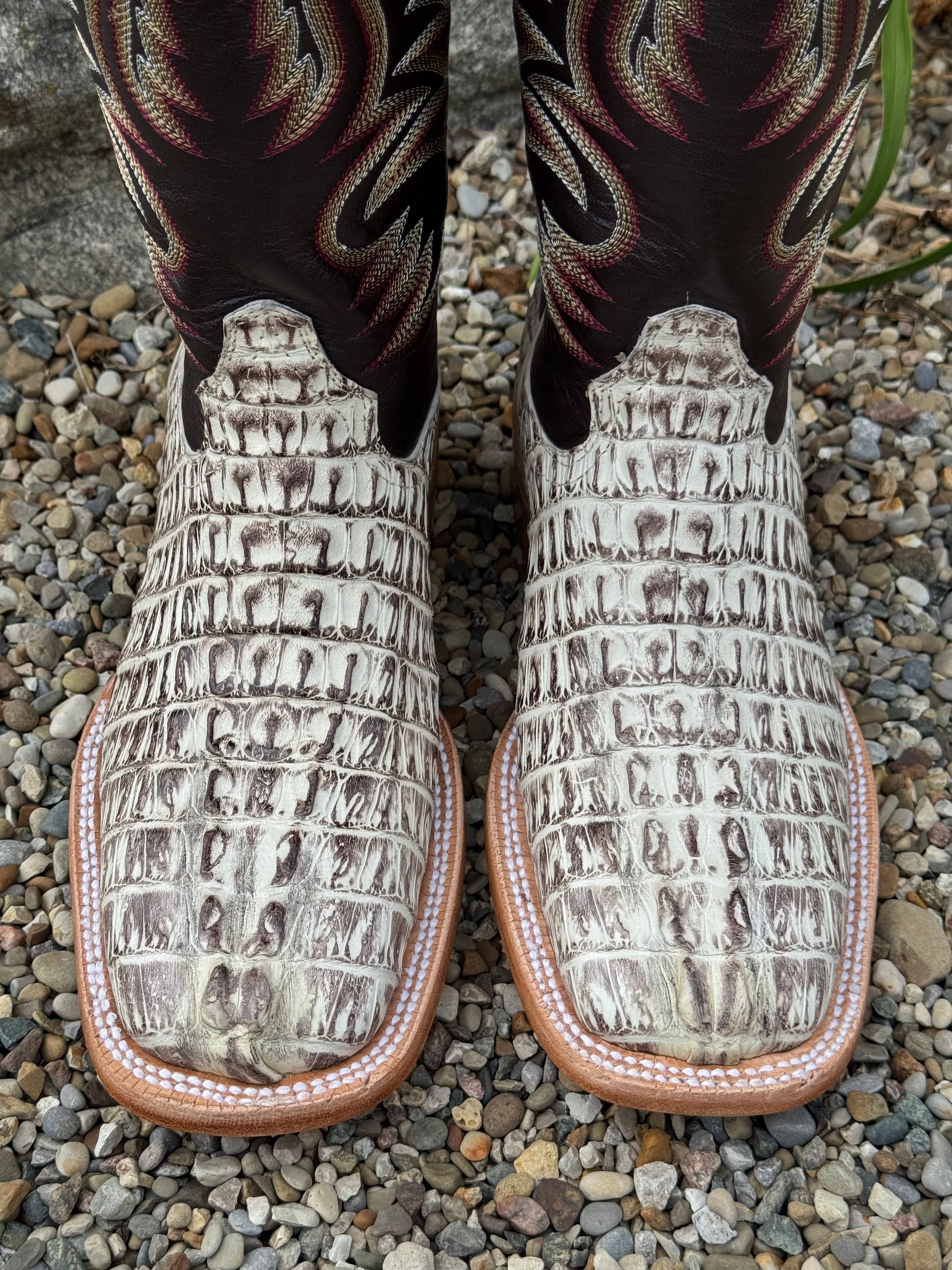 R. Watson Men's Orix Hornback Caiman Tail Square Toe Cowboy Boots
