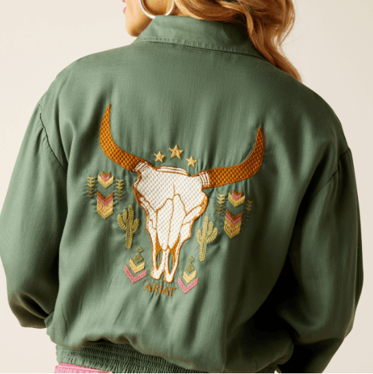 Ariat Women's Duck Green Edgerton Steer Skull Jacket