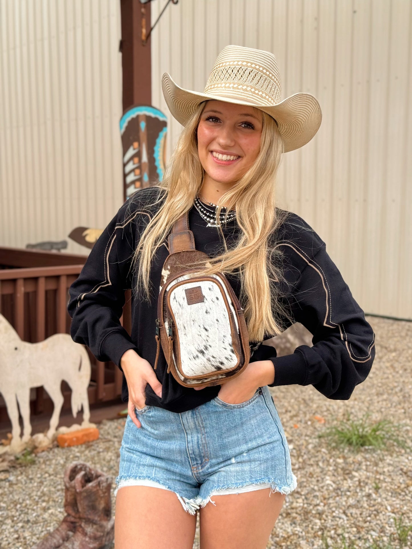 STS Ranchwear Sojourner Hair-On Cowhide & Genuine Leather Crossbody Sling Bag STS34252