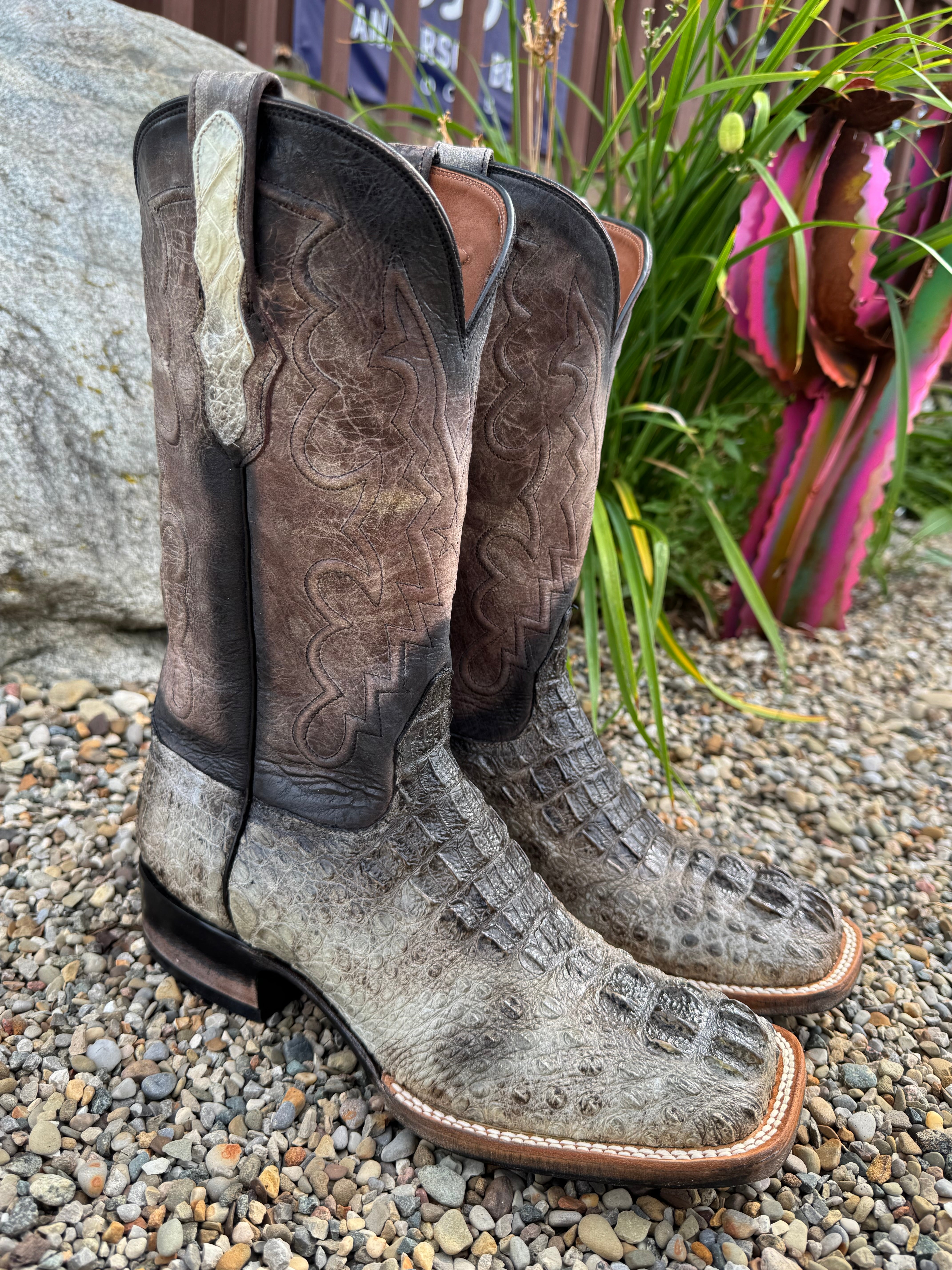 Black Jack Men's Natural Caiman Hornback Square Toe Western Cowboy
