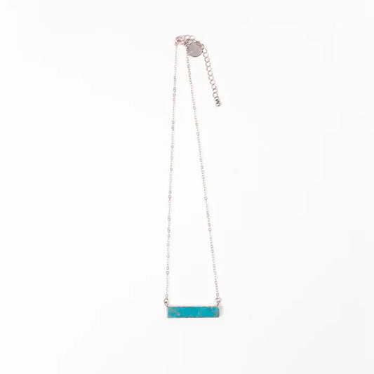 West & Co Zoe Turquoise Stone Bar Dainty Silver Tone Necklace N547BS