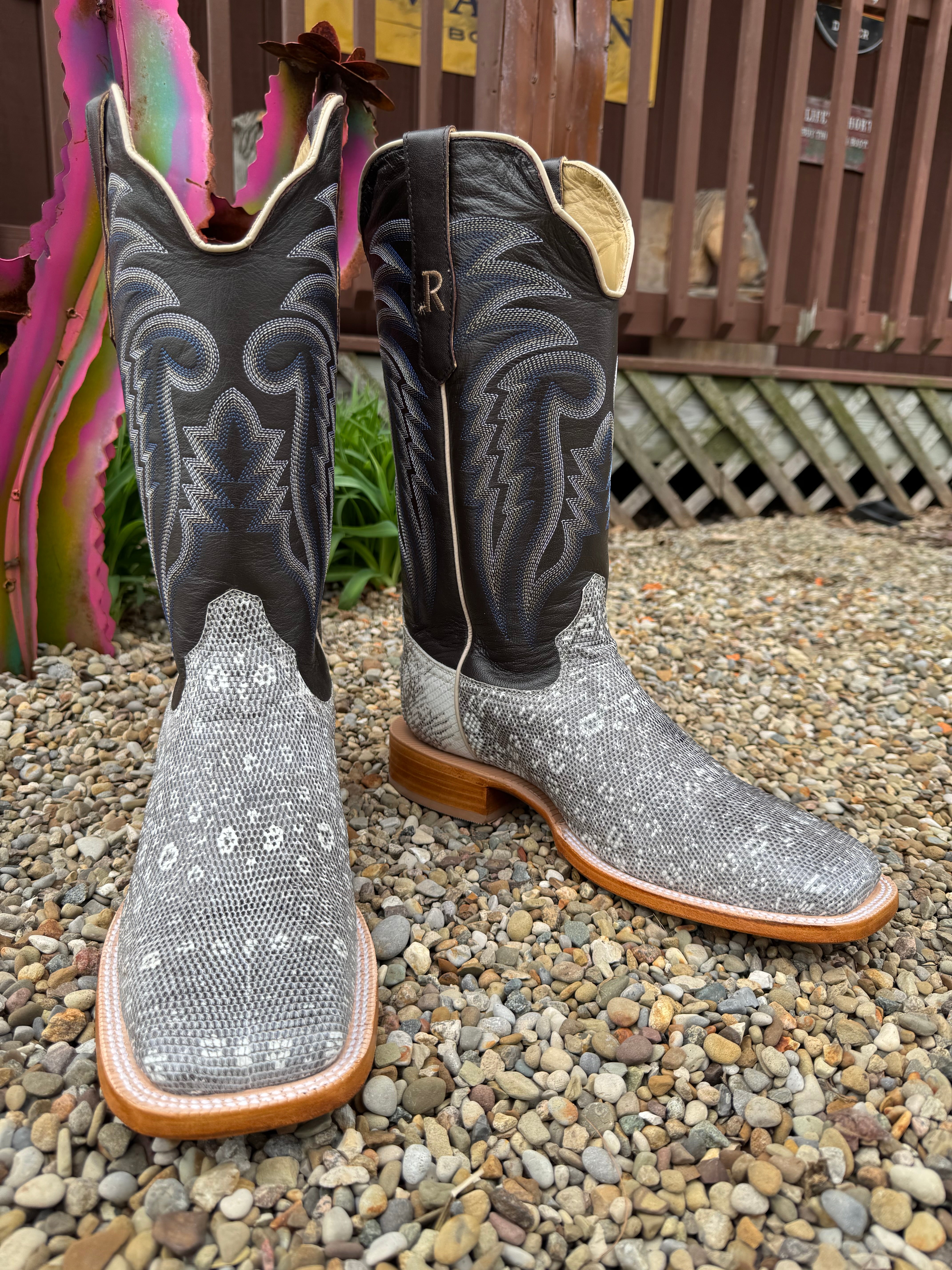 R. Watson Men's Natural Ring Lizard Square Toe Cowboy Boots