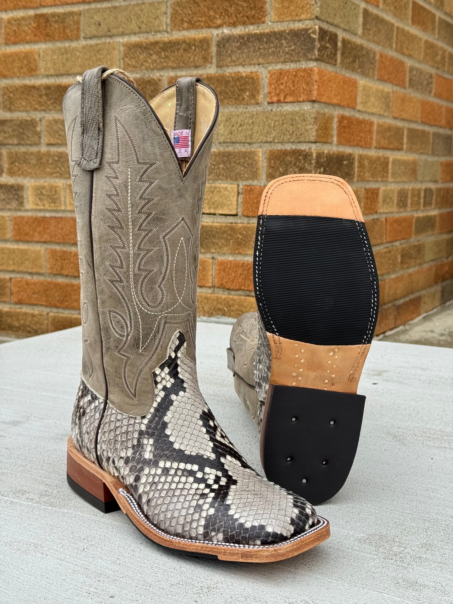 Anderson Bean Men's Natural Glazed Diamond Python/Mad Dog Anthracite Square Toe Cowboy Boots 340711