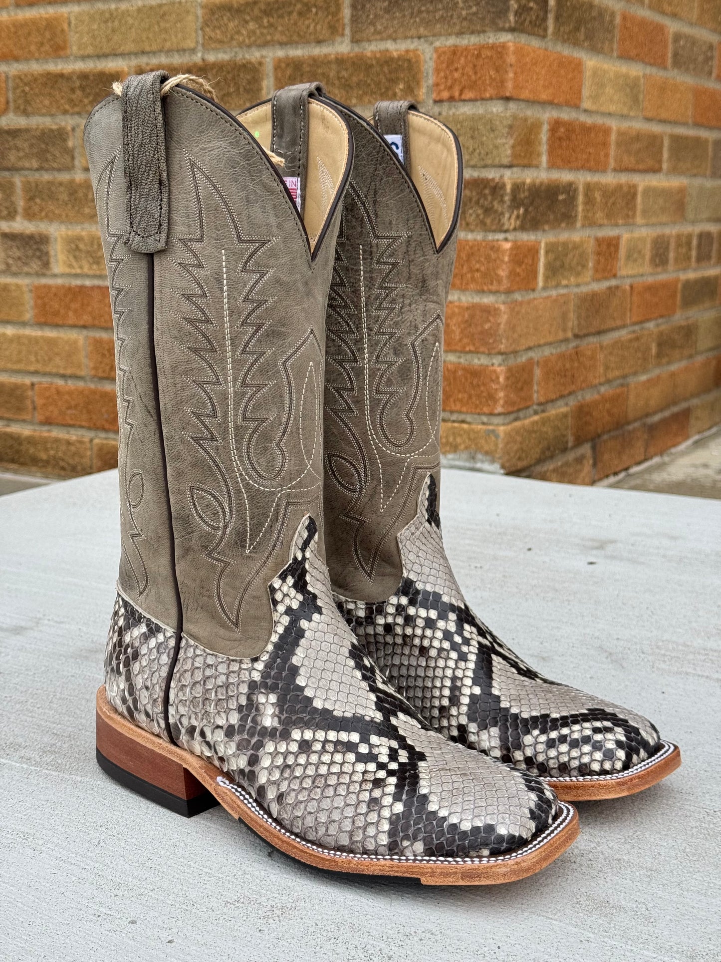 Anderson Bean Men's Natural Glazed Diamond Python/Mad Dog Anthracite Square Toe Cowboy Boots 340711