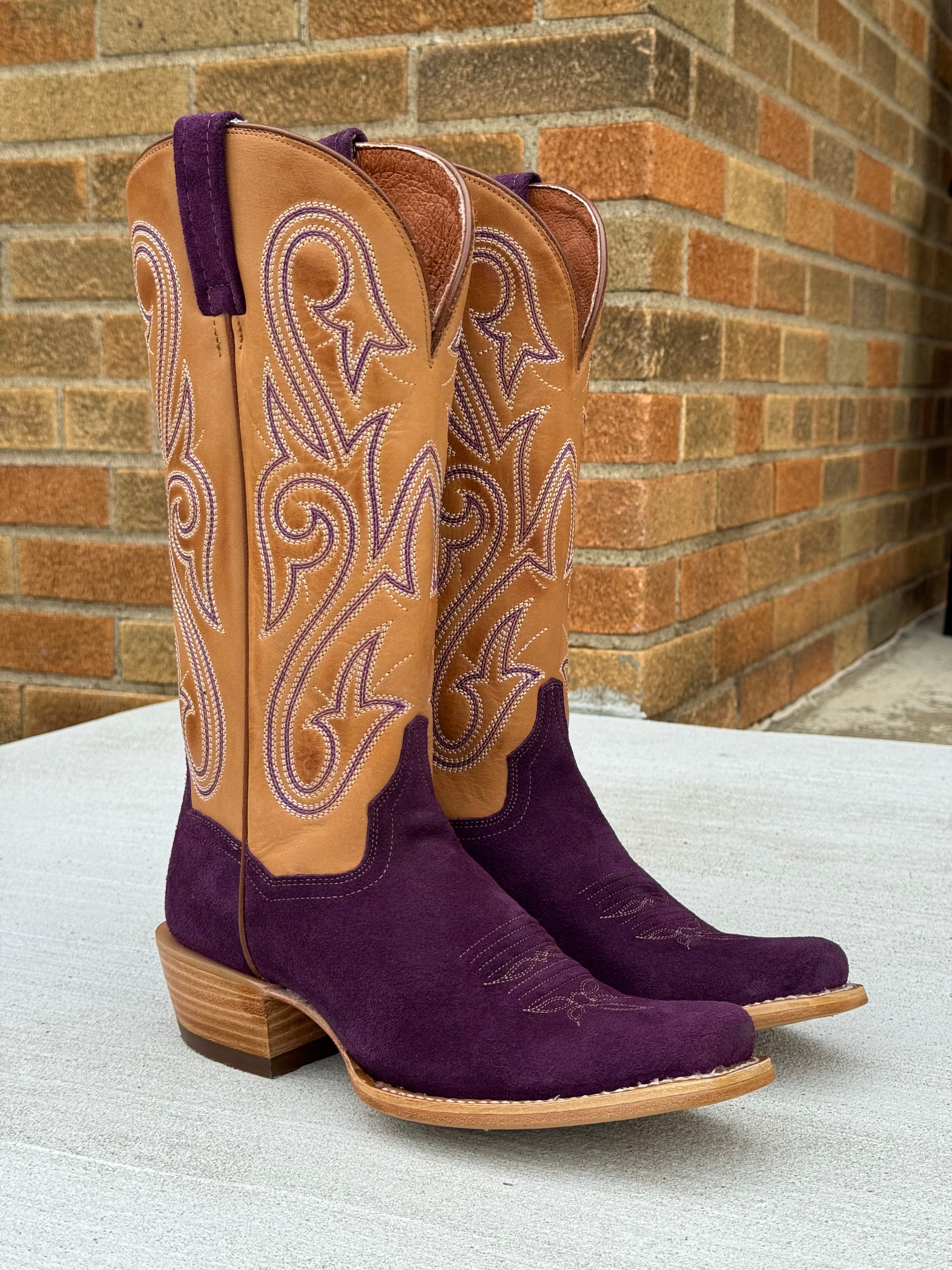 新品☆DAN POST☆ウエスタンブーツ☆25センチ☆赤紫 Dan Post Women's Lanessa Purple Roughout & Tan Cutter Toe Western