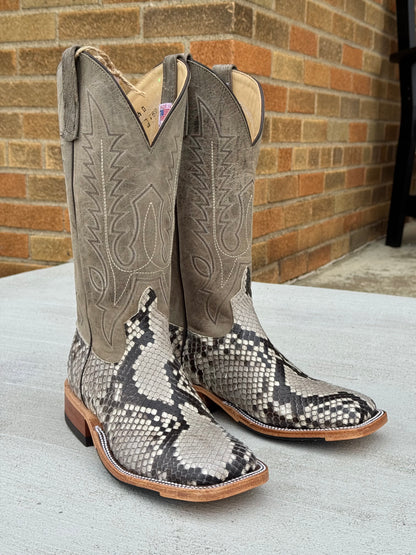 Anderson Bean Men's Natural Glazed Diamond Python/Mad Dog Anthracite Square Toe Cowboy Boots 340711