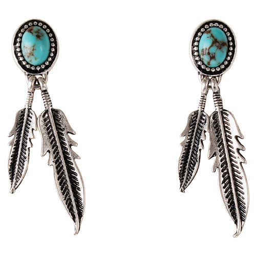 Justin Oval Framed Turquoise with Feather Post Earrings 262264EJ1