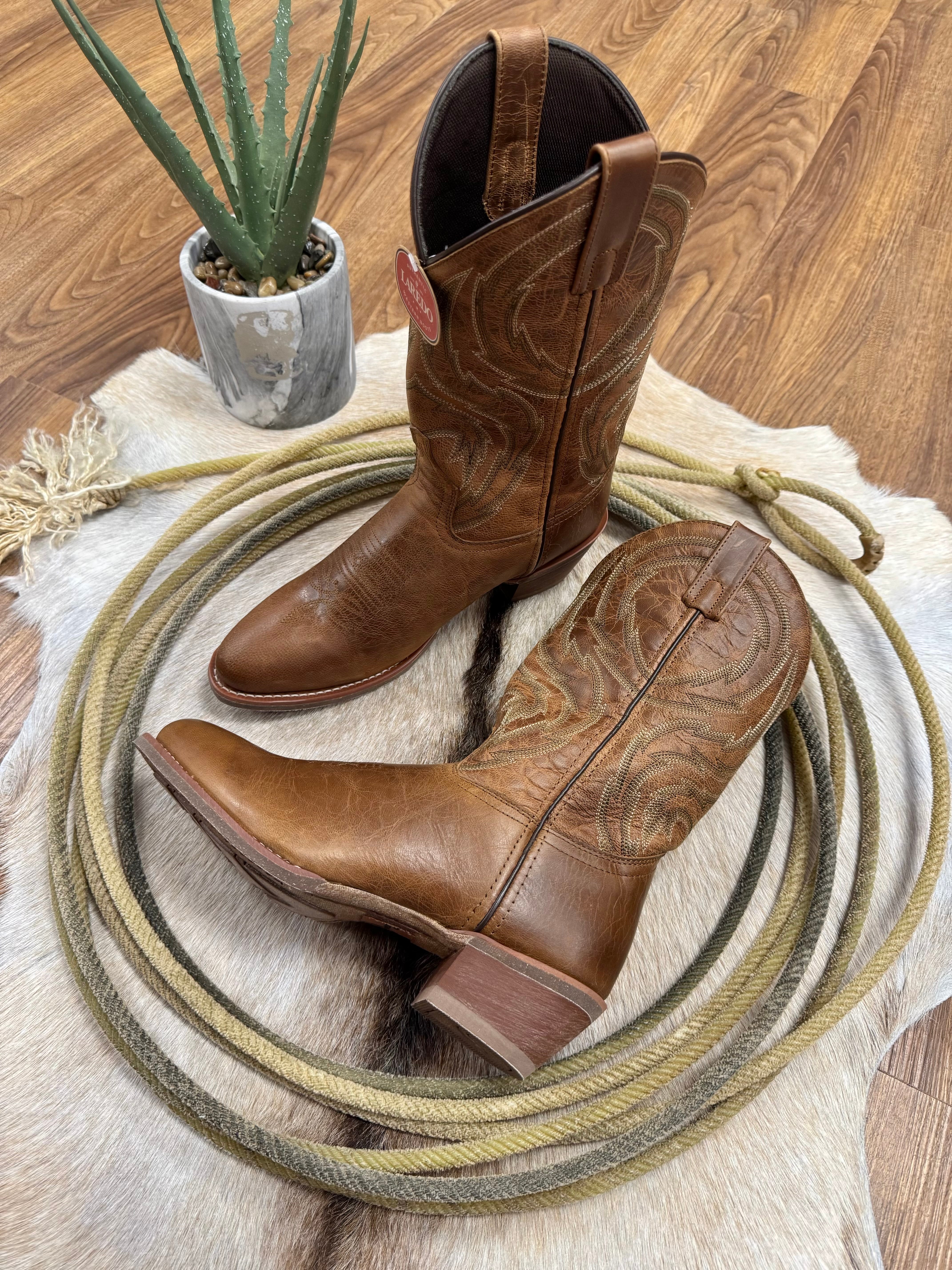 Laredo Men's Brown Novak Leather Medium Round Toe Western Cowboy