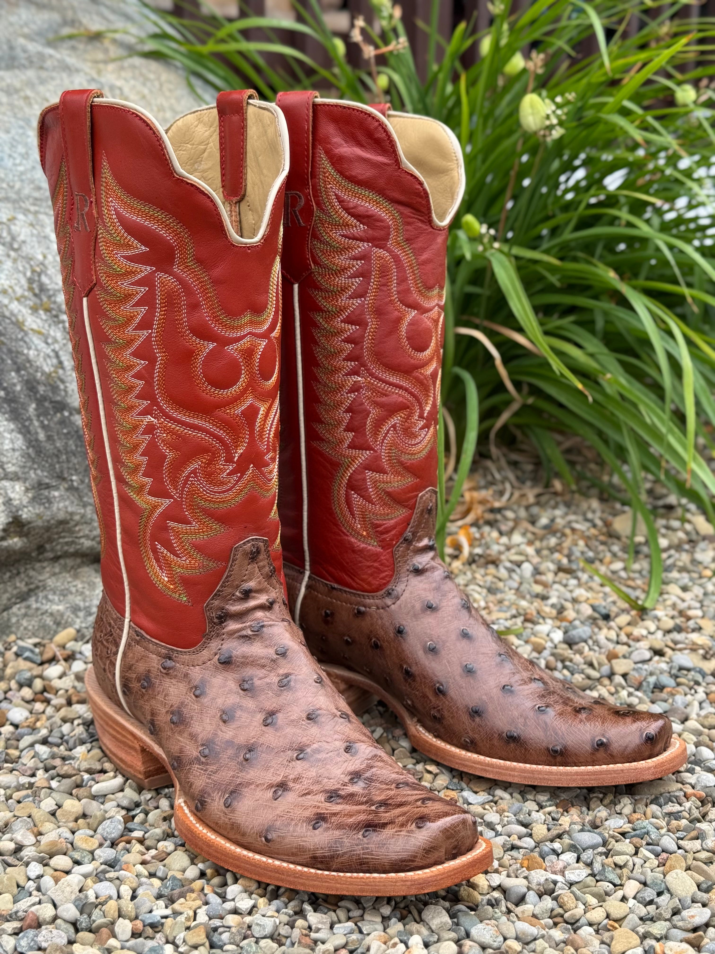 Western Models ブガッティロワイヤル エスダースロードスター R. Watson Men's Kango Tobacco Bruciato Full Quill Ostrich & Orange