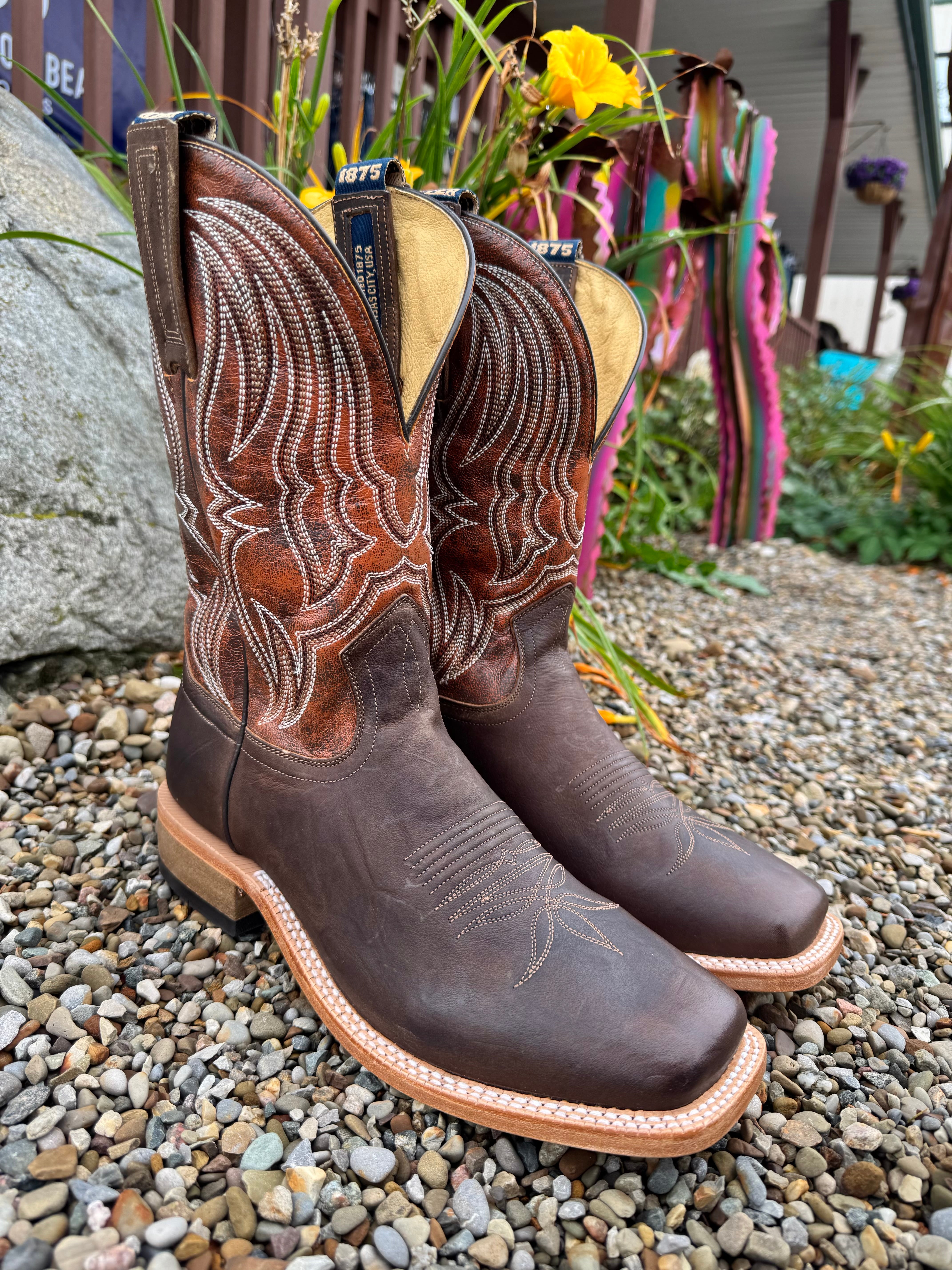 space cowboy ミニクッション Hyer Men's Chase Taupe Crunch & Orange Top Square Toe Cowboy Boots