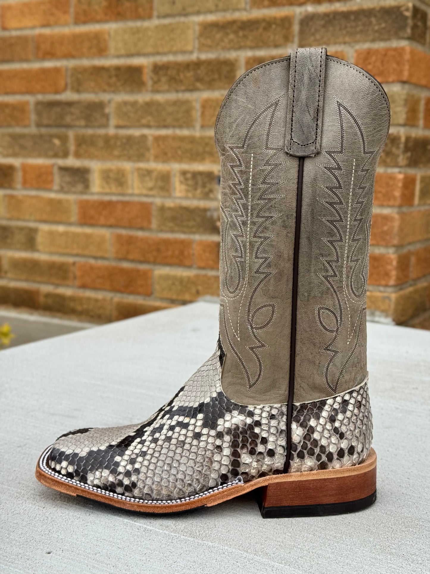 Anderson Bean Men's Natural Glazed Diamond Python/Mad Dog Anthracite Square Toe Cowboy Boots 340711