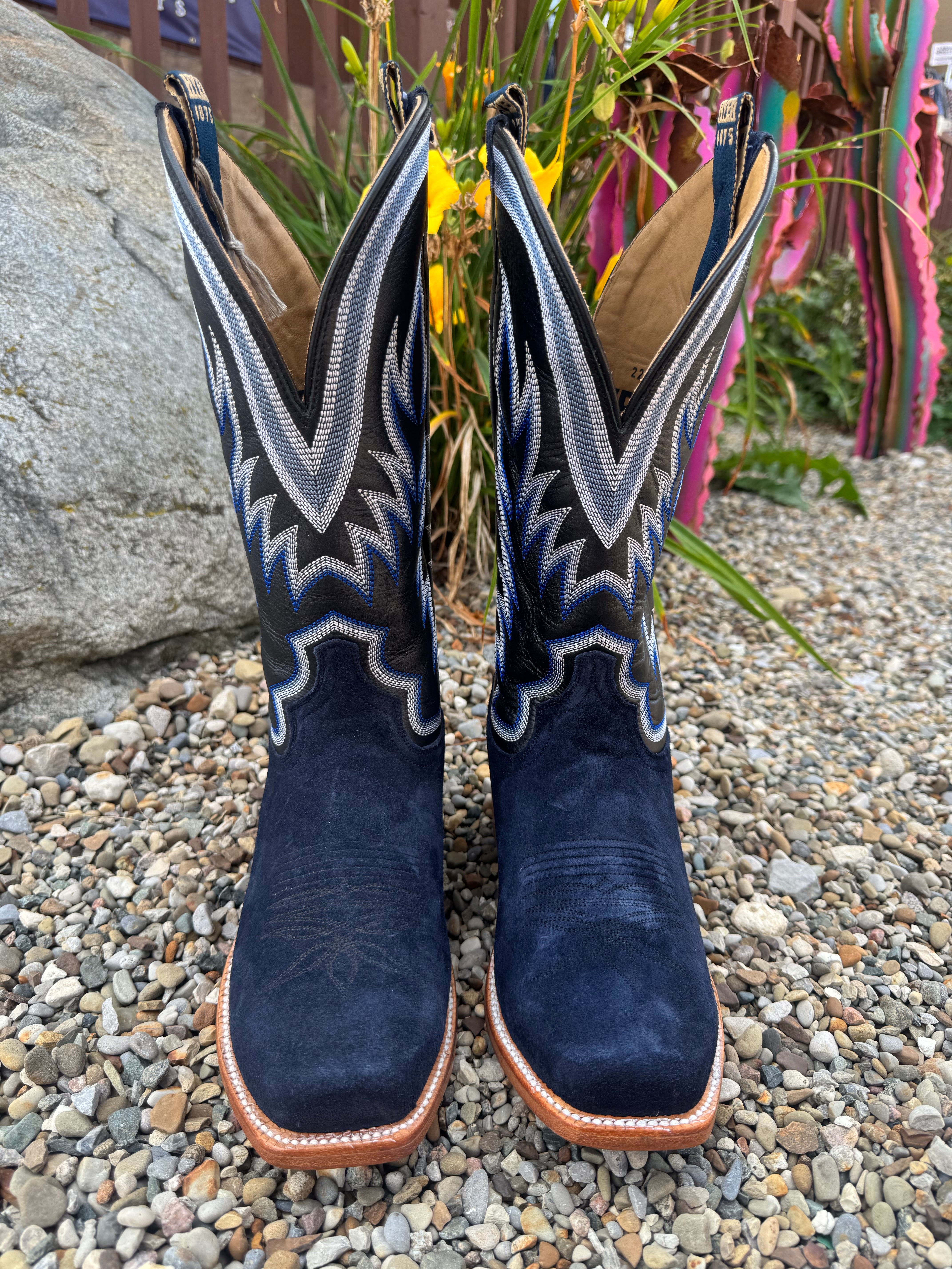 Hyer Men's Culver Navy Roughout & Black Top Cutter Toe Cowboy