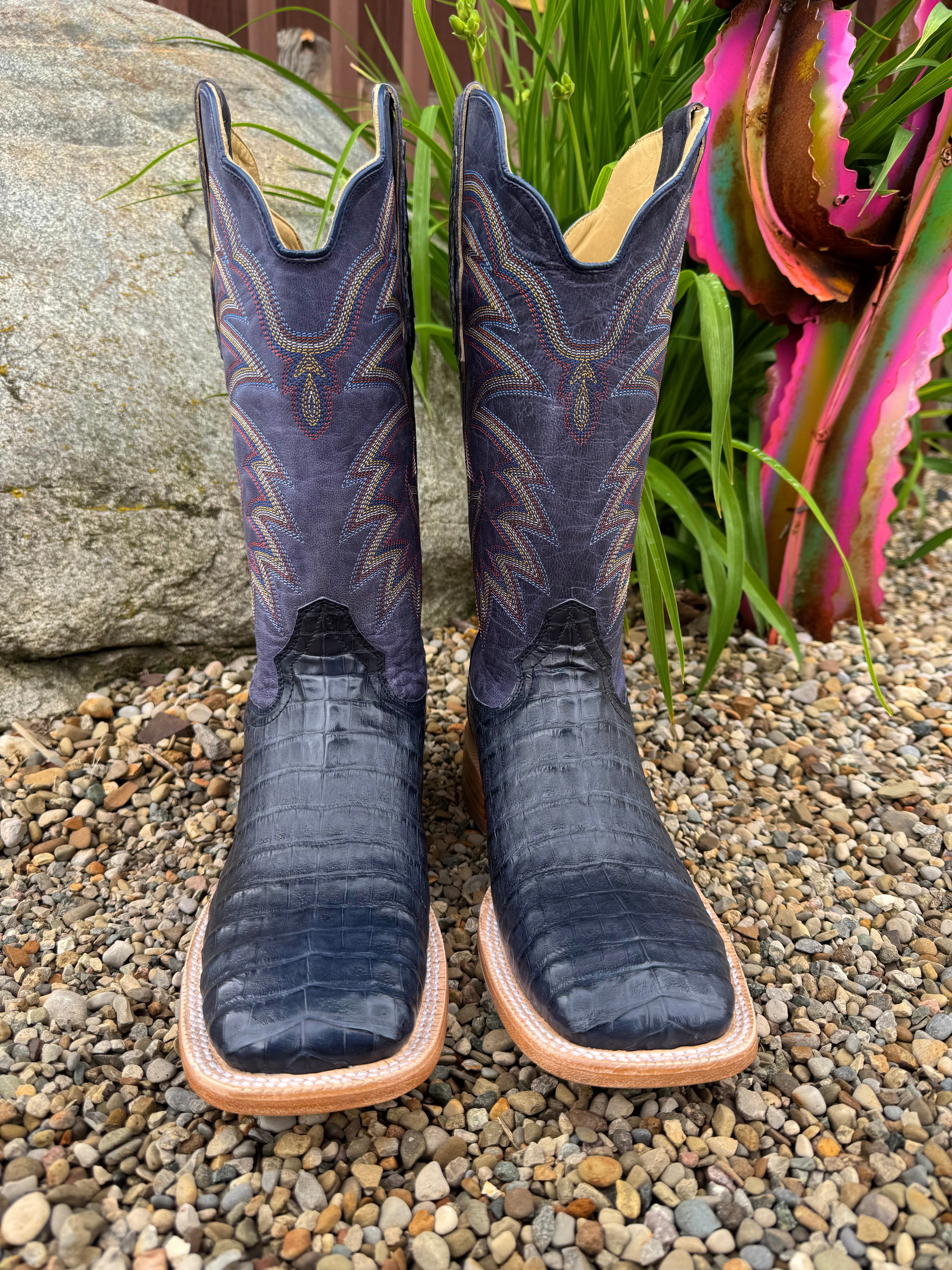 R. Watson Men's Blue Jean Caiman Belly & Midnight Blue Top Square