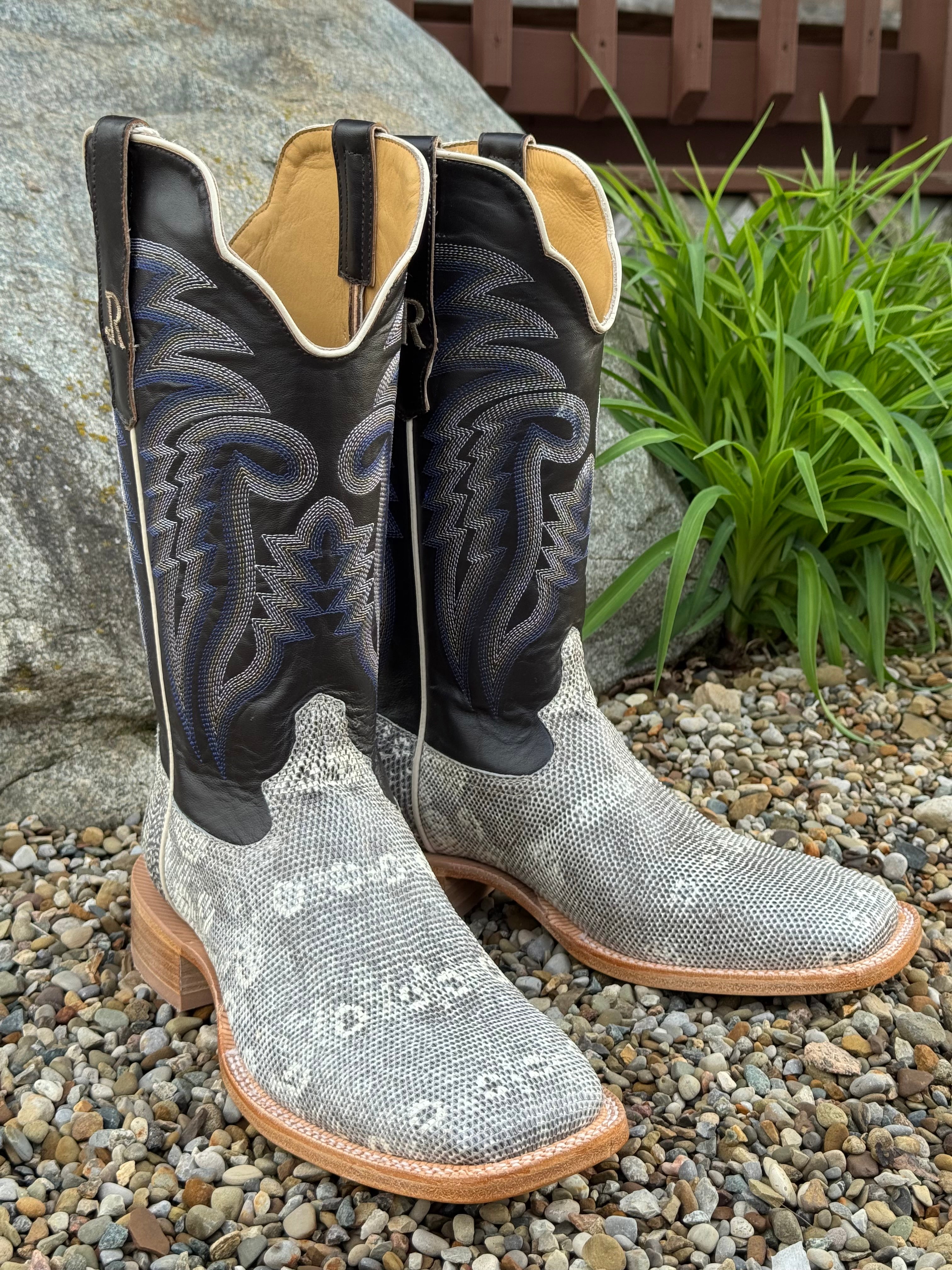 R. Watson Men's Natural Ring Tail Lizard Square Toe Cowboy Boots