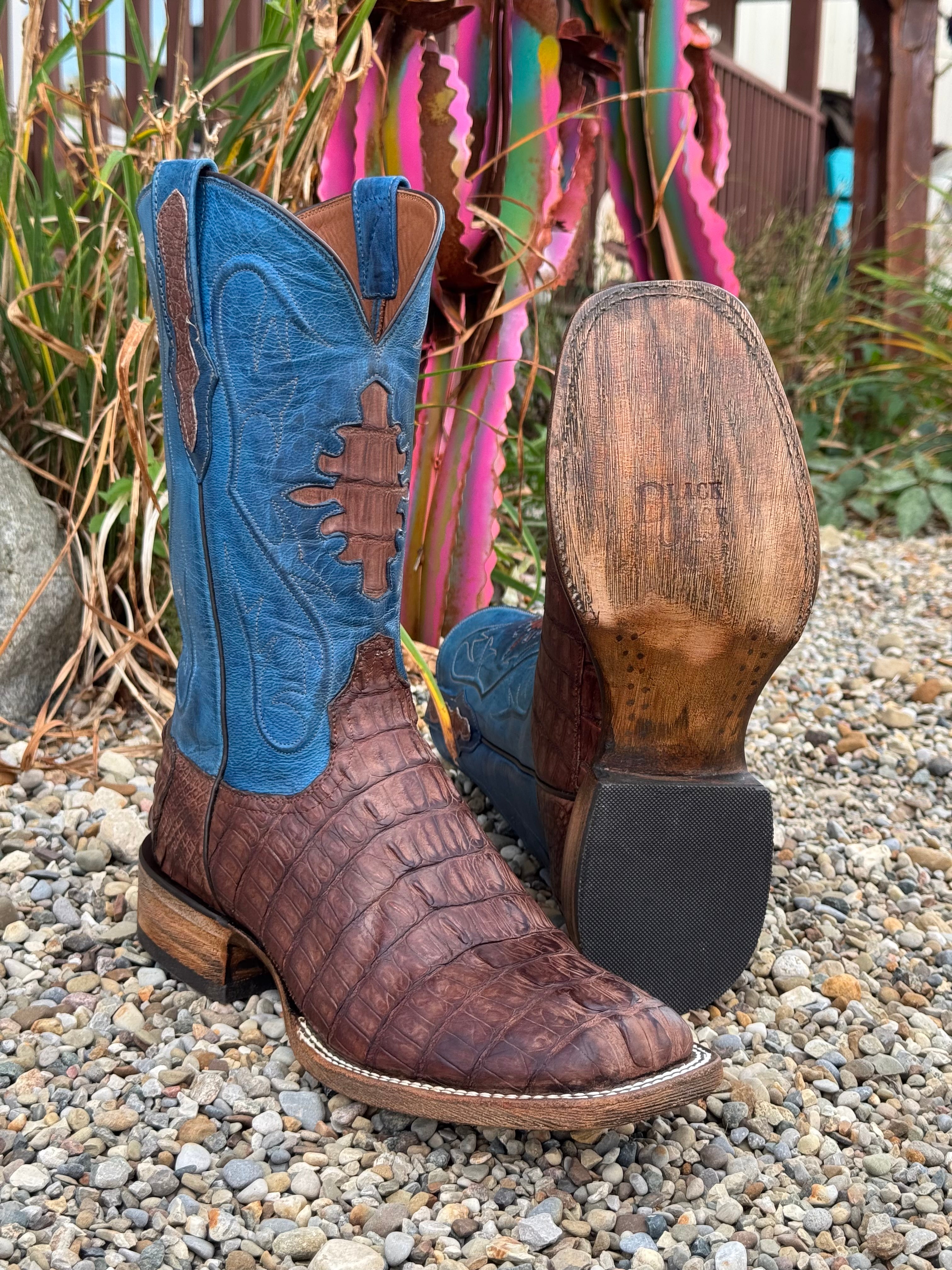 Black Jack Men's Burnished Barnwood Sueded Caiman Tail Cowboy