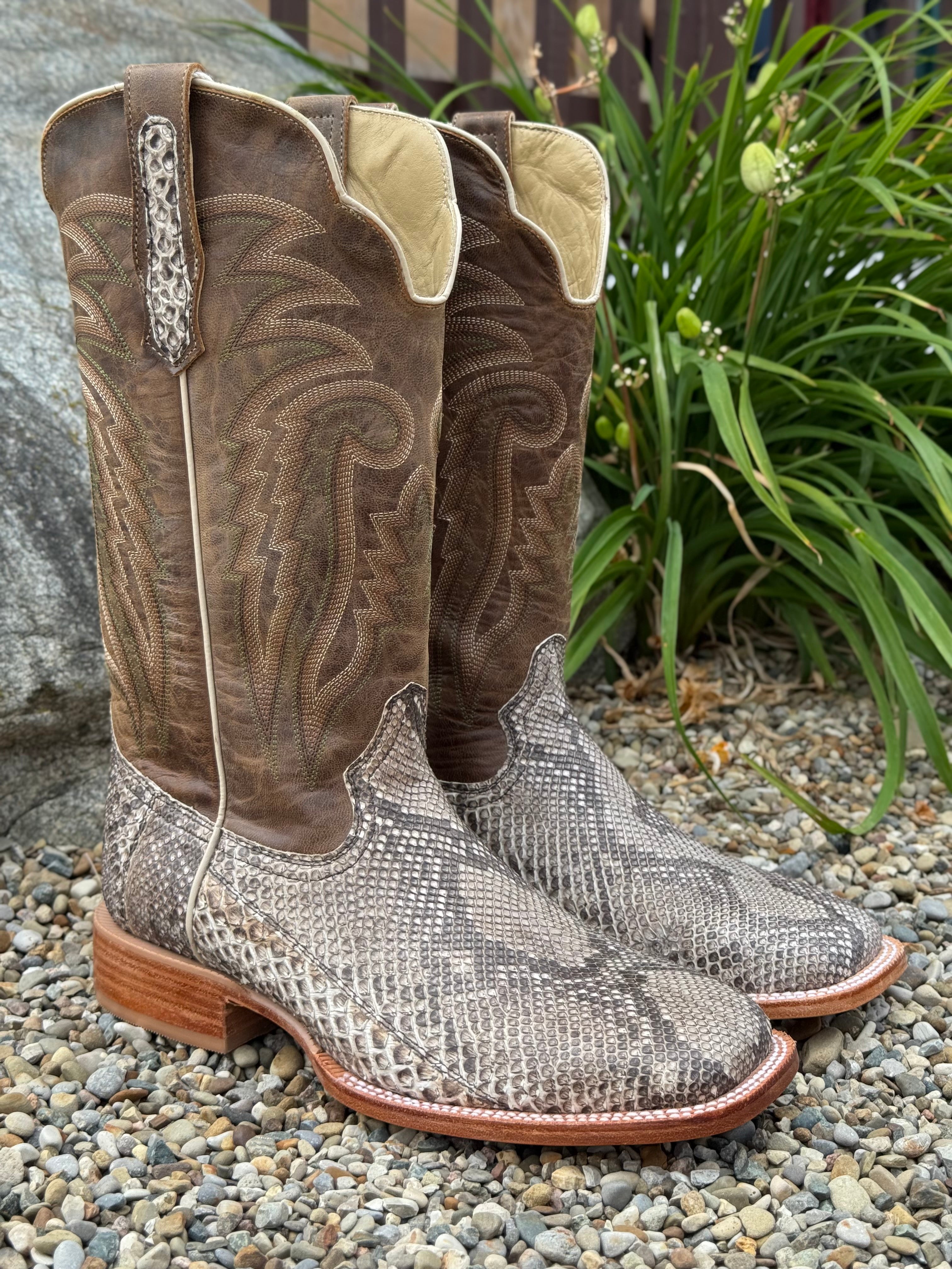 R. Watson Men's Rustic Python Belly Square Toe Western Cowboy