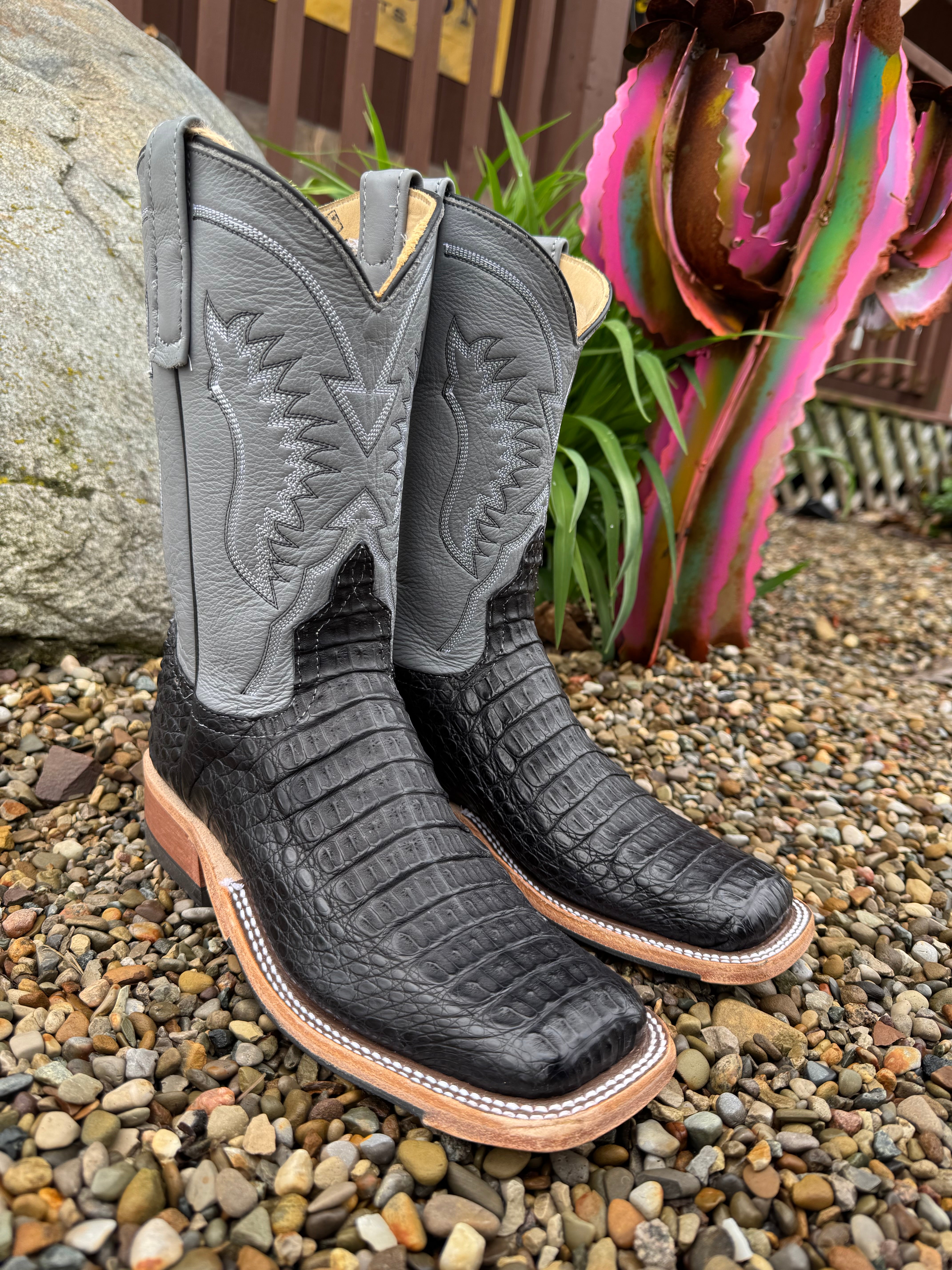 Anderson Bean Women's Black Lux Caiman & 10” Wedgewood Grey