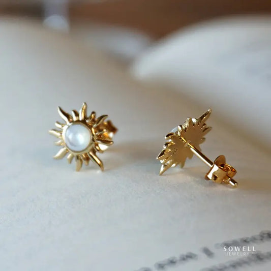 Sowell Jewelry Sunburst Mother of Pearl 18k Gold Earrings E1928GM