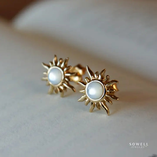 Sowell Jewelry Sunburst Mother of Pearl 18k Gold Earrings E1928GM