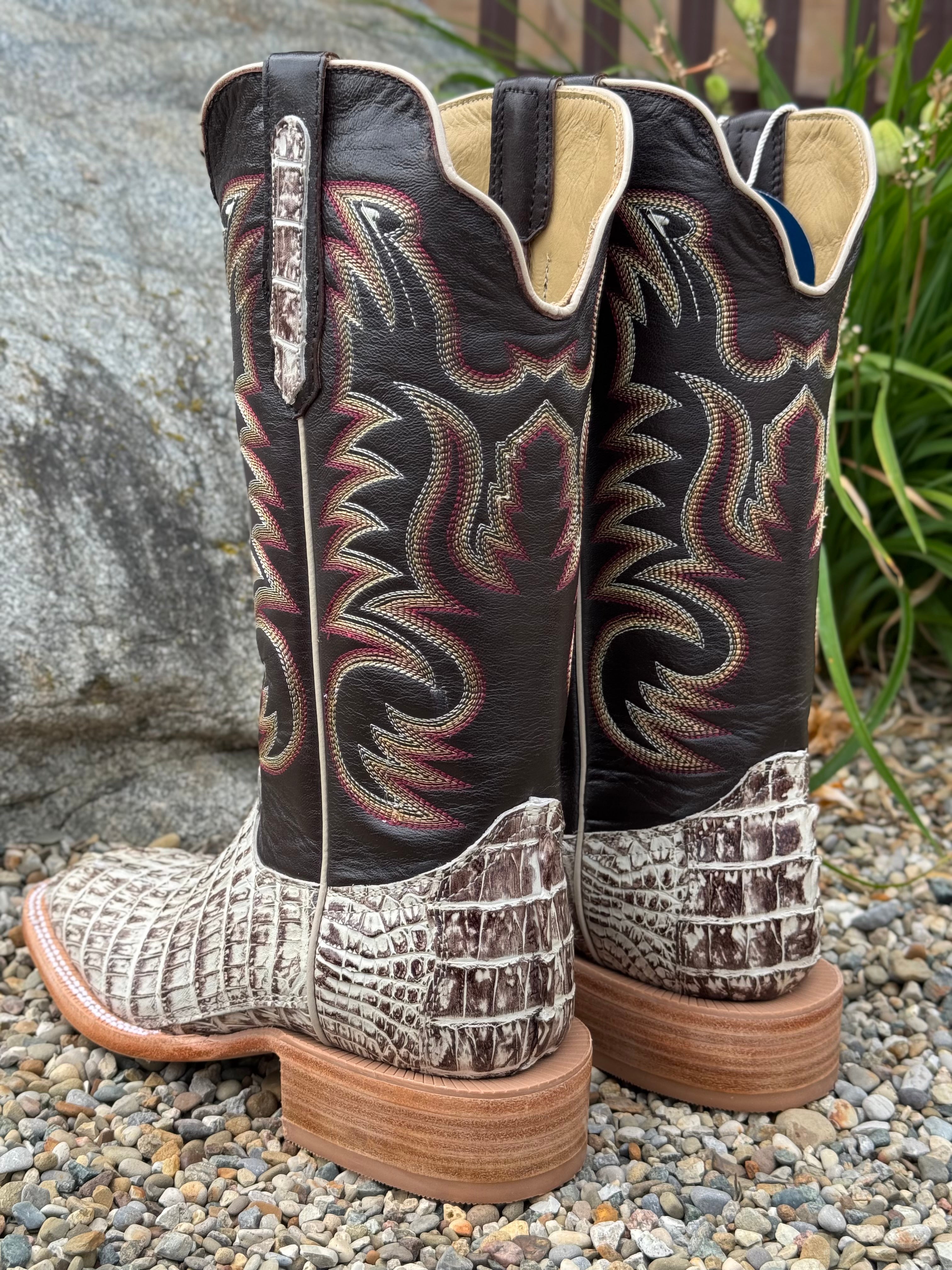 R. Watson Men's Orix Hornback Caiman Tail Square Toe Cowboy Boots