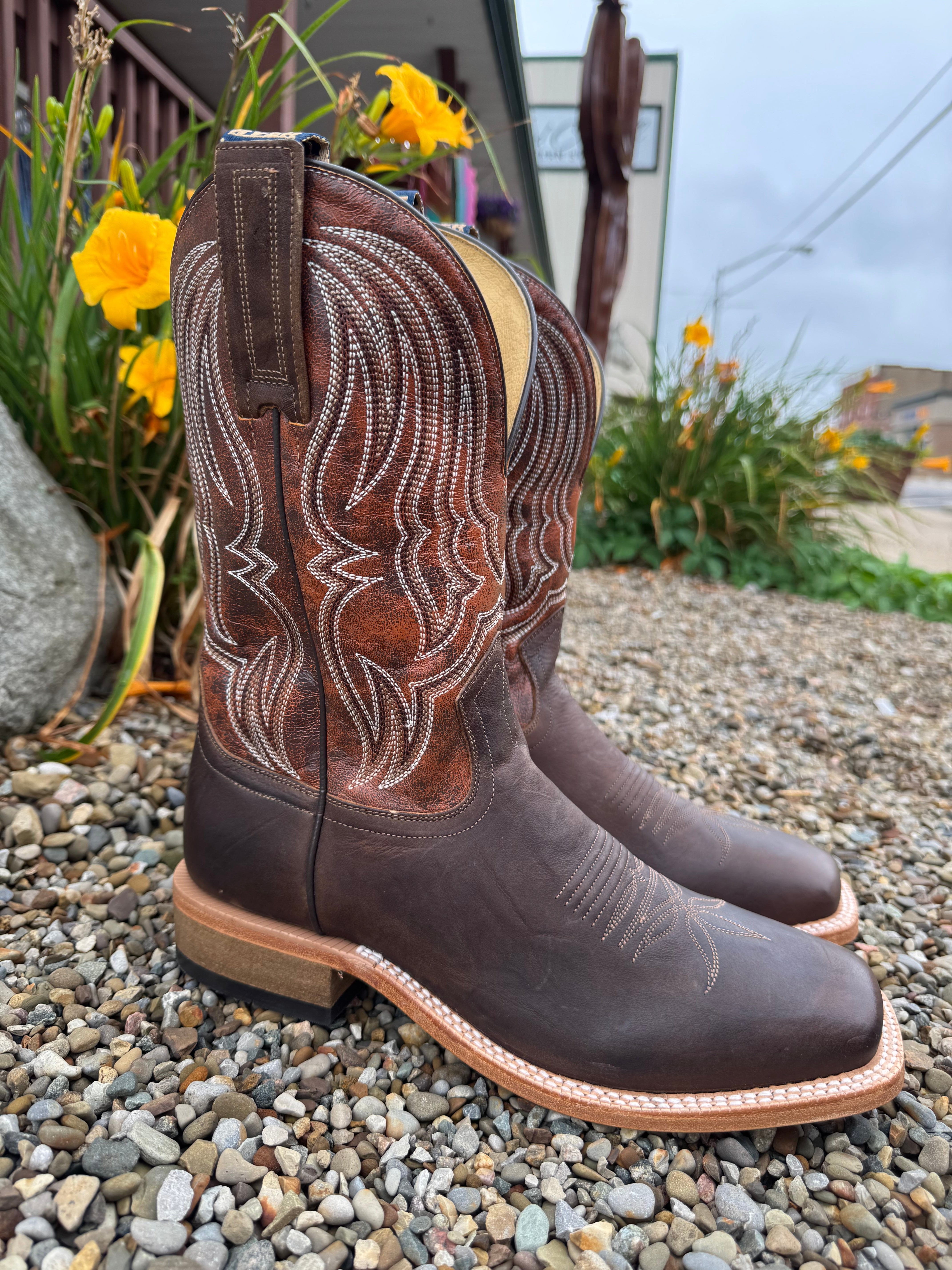 Hyer Men's Chase Taupe Crunch & Orange Top Square Toe Cowboy