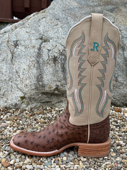 R. Watson Women's Kango Tobacco Bruciato Full Quill Ostrich Square Toe Western Cowgirl Boots RWL4301-2
