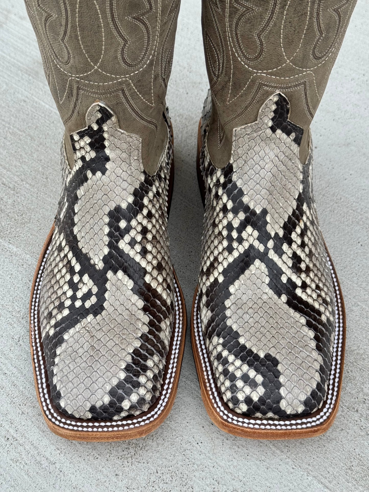 Anderson Bean Men's Natural Glazed Diamond Python/Mad Dog Anthracite Square Toe Cowboy Boots 340711