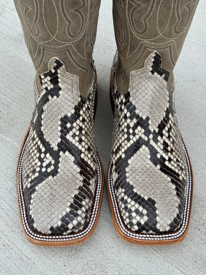 Anderson Bean Men's Natural Glazed Diamond Python/Mad Dog Anthracite Square Toe Cowboy Boots 340711