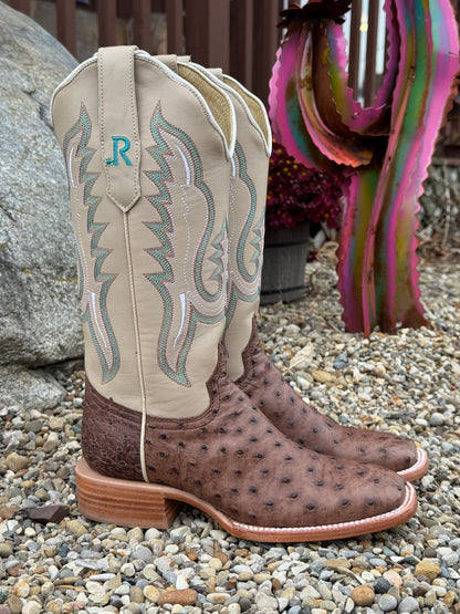 R. Watson Women's Kango Tobacco Bruciato Full Quill Ostrich Square Toe Western Cowgirl Boots RWL4301-2