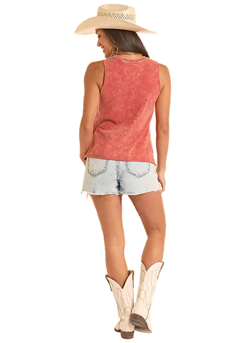 Rock and Roll Cowgirl Women's Red 'Best In The West' Graphic Print Sleeveless Muscle Tank Top  BW20T09014