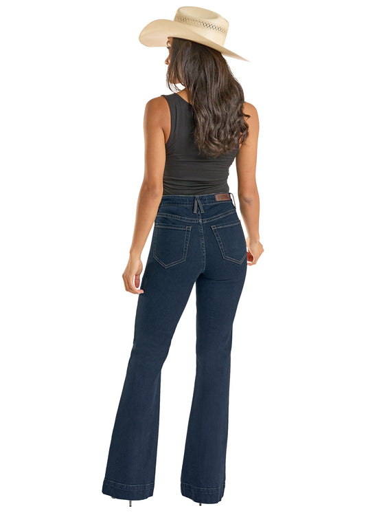 Rock & Roll Cowgirl Women's Flawless Fit Dark Wash High-Rise Carpenter Pocket Trouser Jeans BW5HD09090
