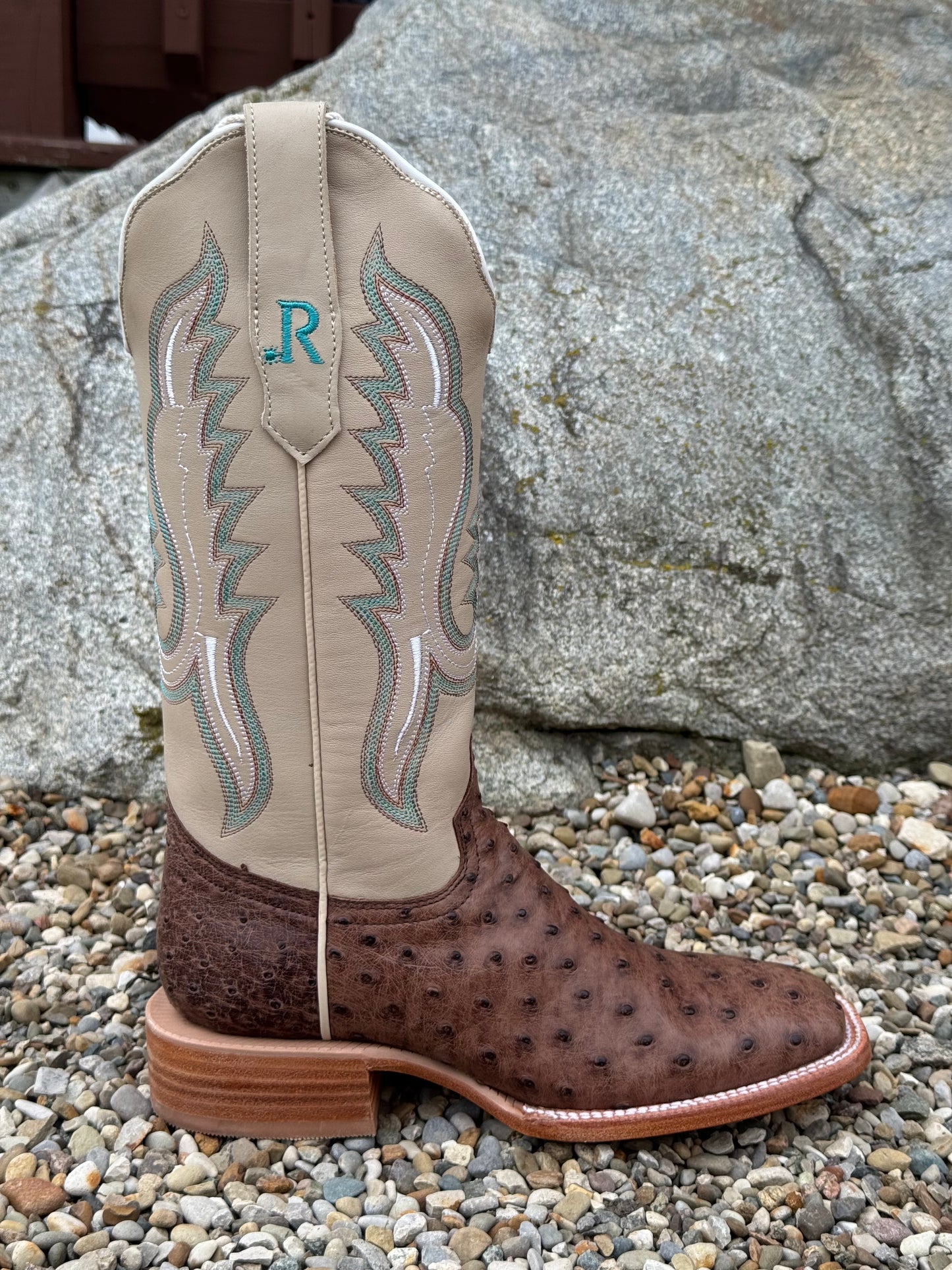 R. Watson Women's Kango Tobacco Bruciato Full Quill Ostrich Square Toe Western Cowgirl Boots RWL4301-2