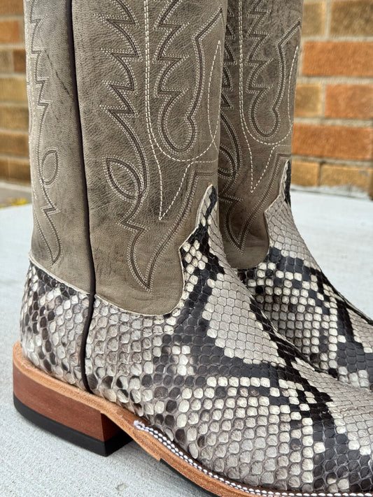 Anderson Bean Men's Natural Glazed Diamond Python/Mad Dog Anthracite Square Toe Cowboy Boots 340711