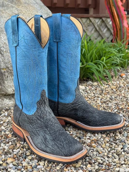 Anderson Bean Men's Black Poseidon Shoulder & Danube Blue Mad Dog Top V-Crepe Cowboy Boots 336968