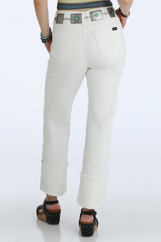 Cruel Girl Quinn Women's White Pin Tuck High Rise Relaxed Fit Straight Jeans CB77554001