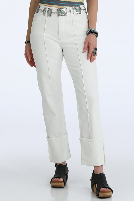 Cruel Girl Quinn Women's White Pin Tuck High Rise Relaxed Fit Straight Jeans CB77554001
