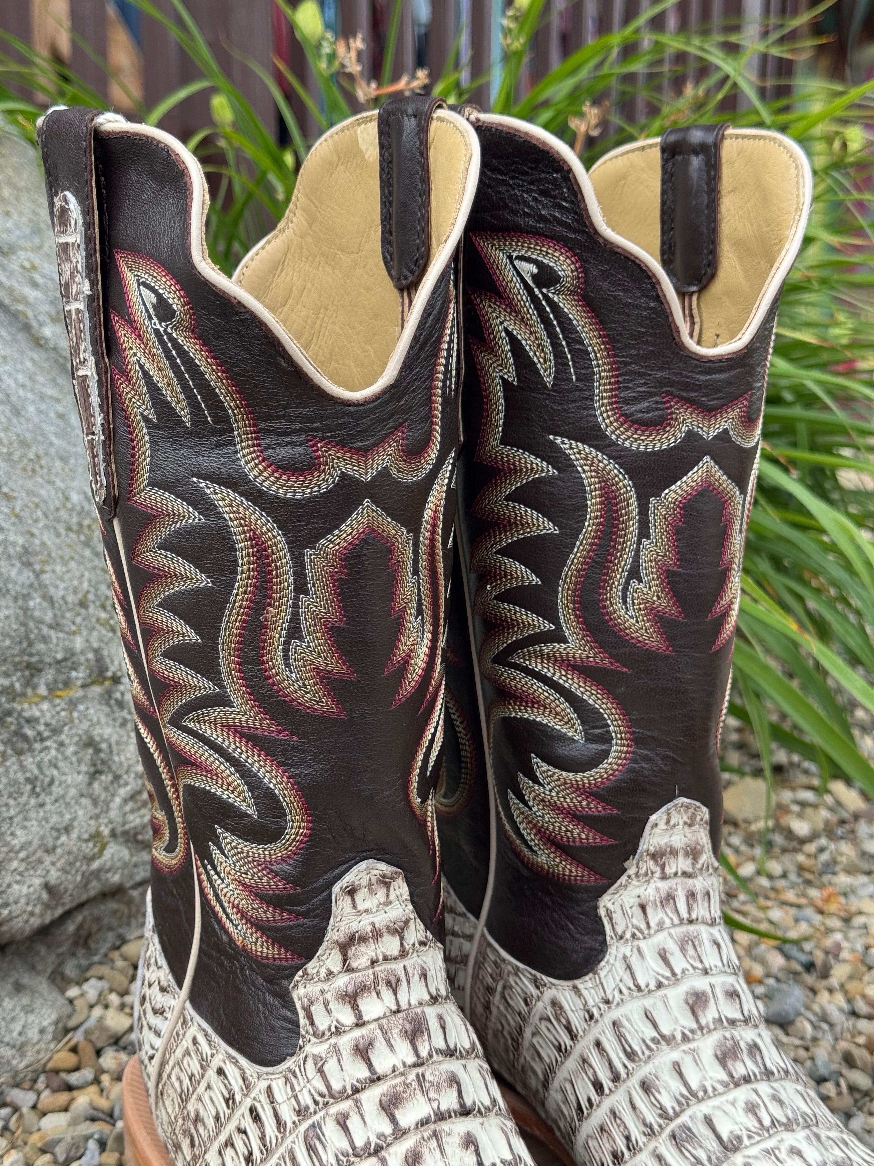 R. Watson Men's Orix Hornback Caiman Tail Square Toe Cowboy Boots