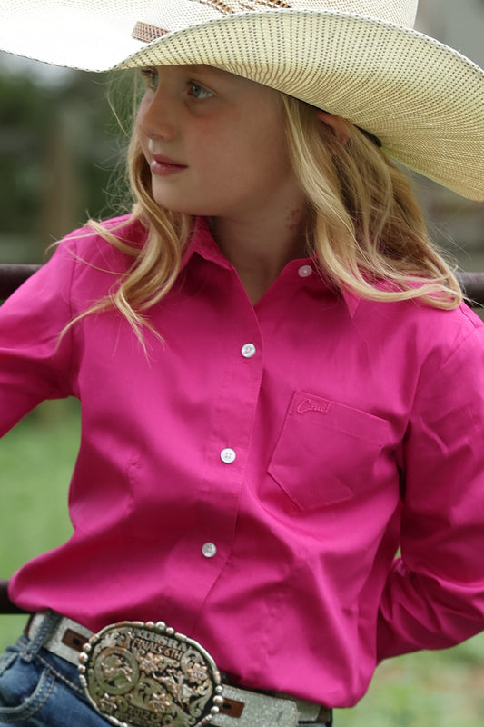 Cruel Denim Girl's Solid Bright Pink Button Long Sleeve Western Shirt CTW3120003