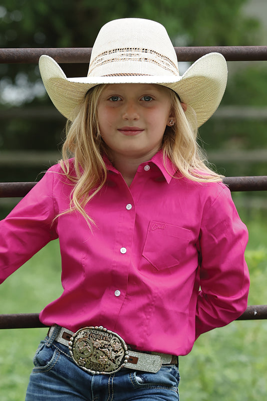 Cruel Denim Girl's Solid Bright Pink Button Long Sleeve Western Shirt CTW3120003