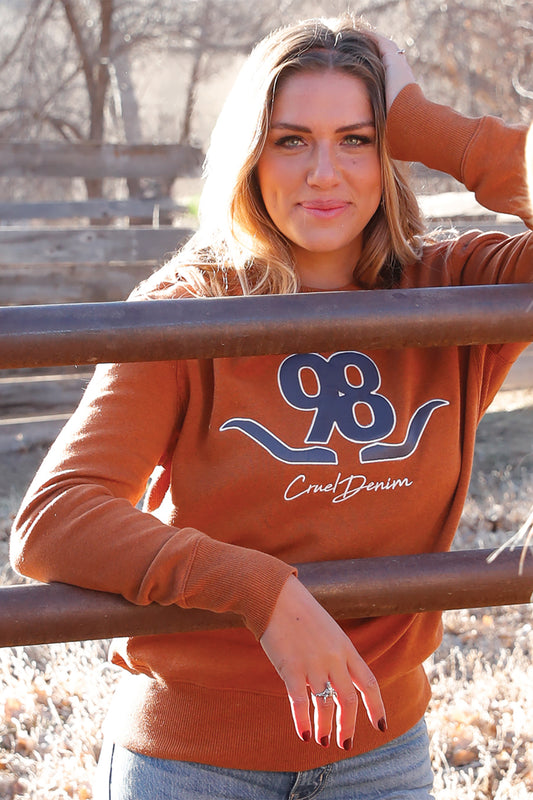 Cruel Girl Denim Women's Burnt Brown Longhorn Graphic Crew Neck Sweatshirt CWK7500003