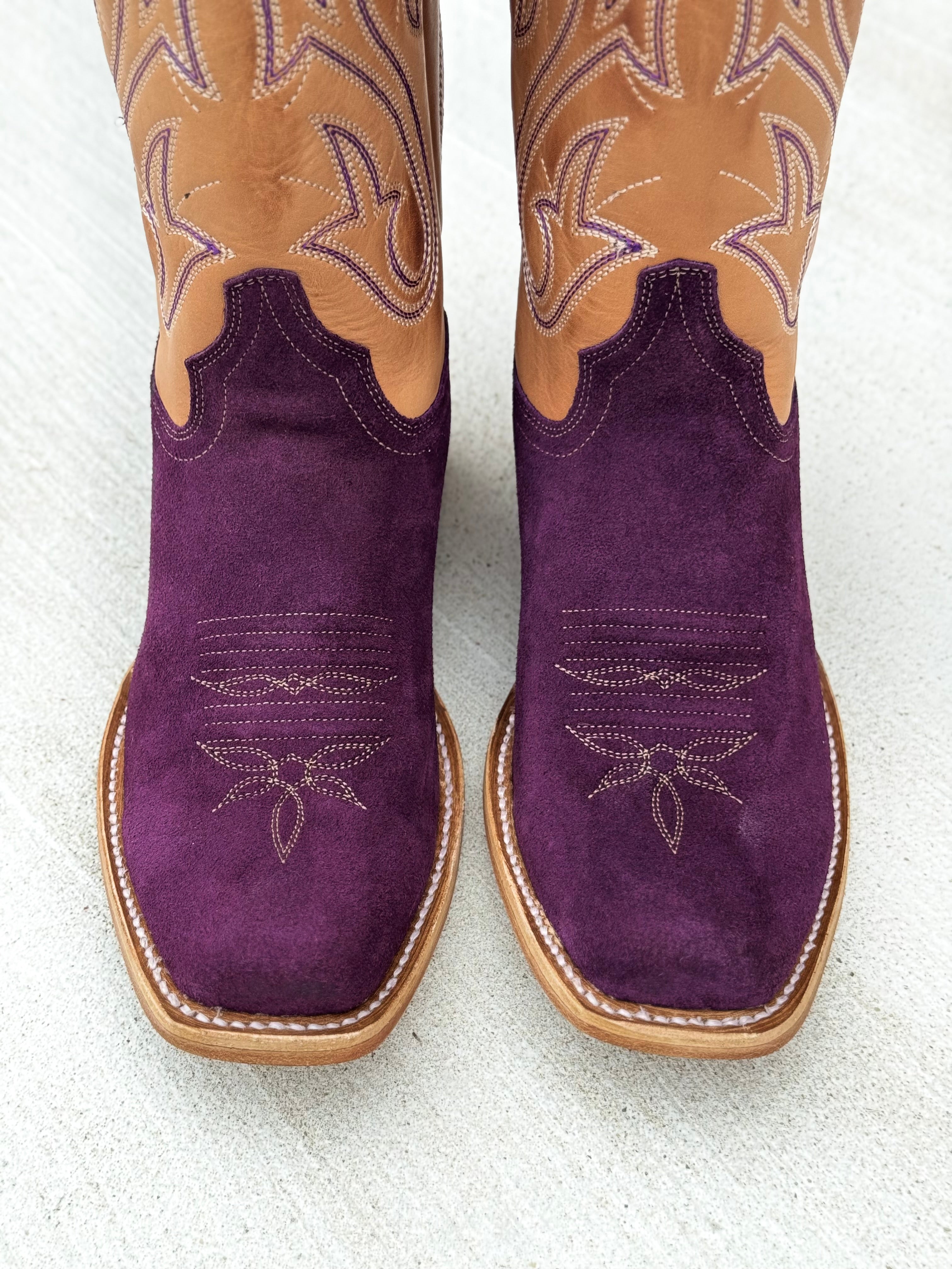 新品☆DAN POST☆ウエスタンブーツ☆25センチ☆赤紫 Dan Post Women's Lanessa Purple Roughout & Tan Cutter Toe Western