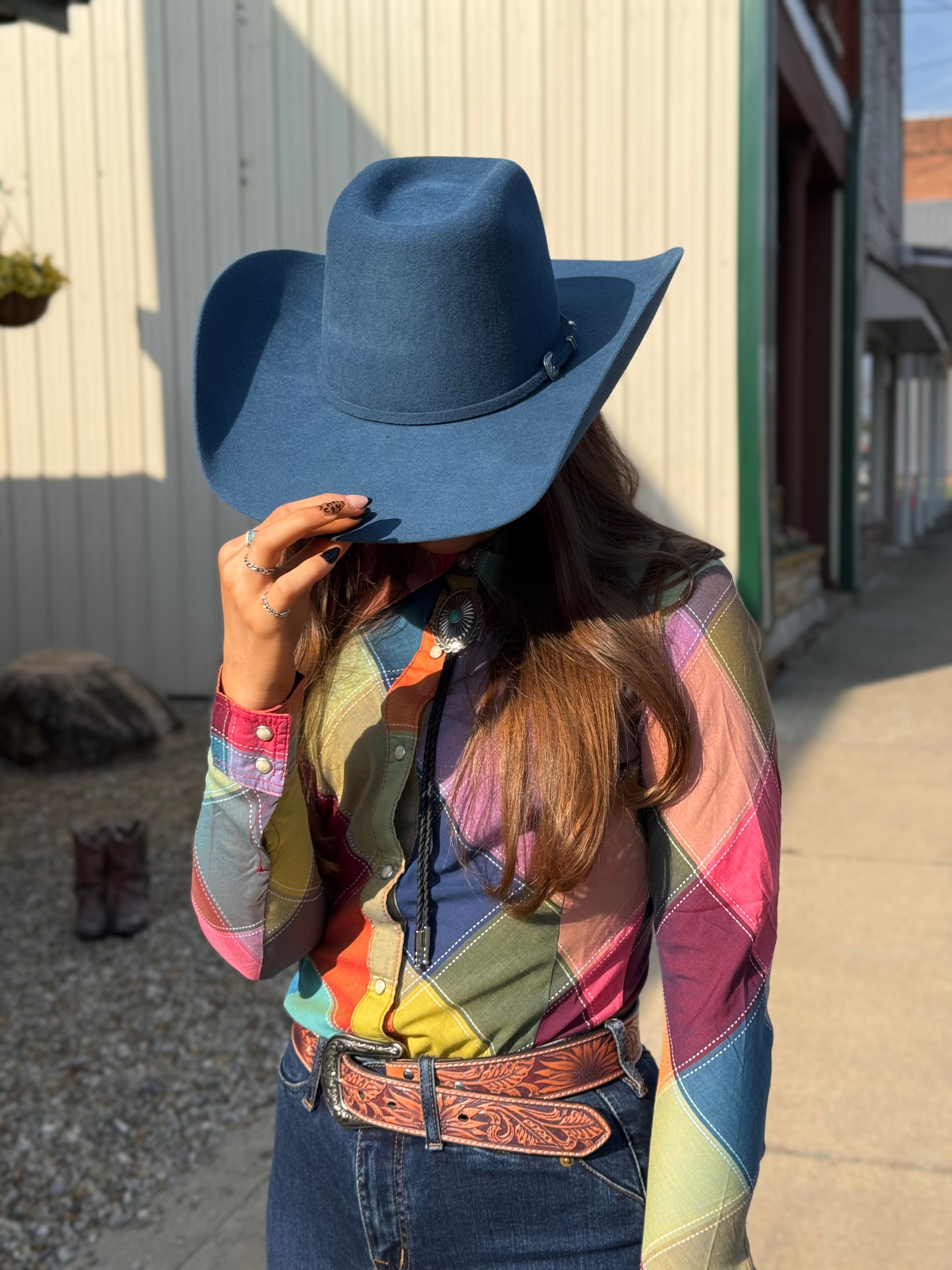 Serratelli Mesa Yale Blue WJ 'Brick' Top Pure Wool Cowboy Hat